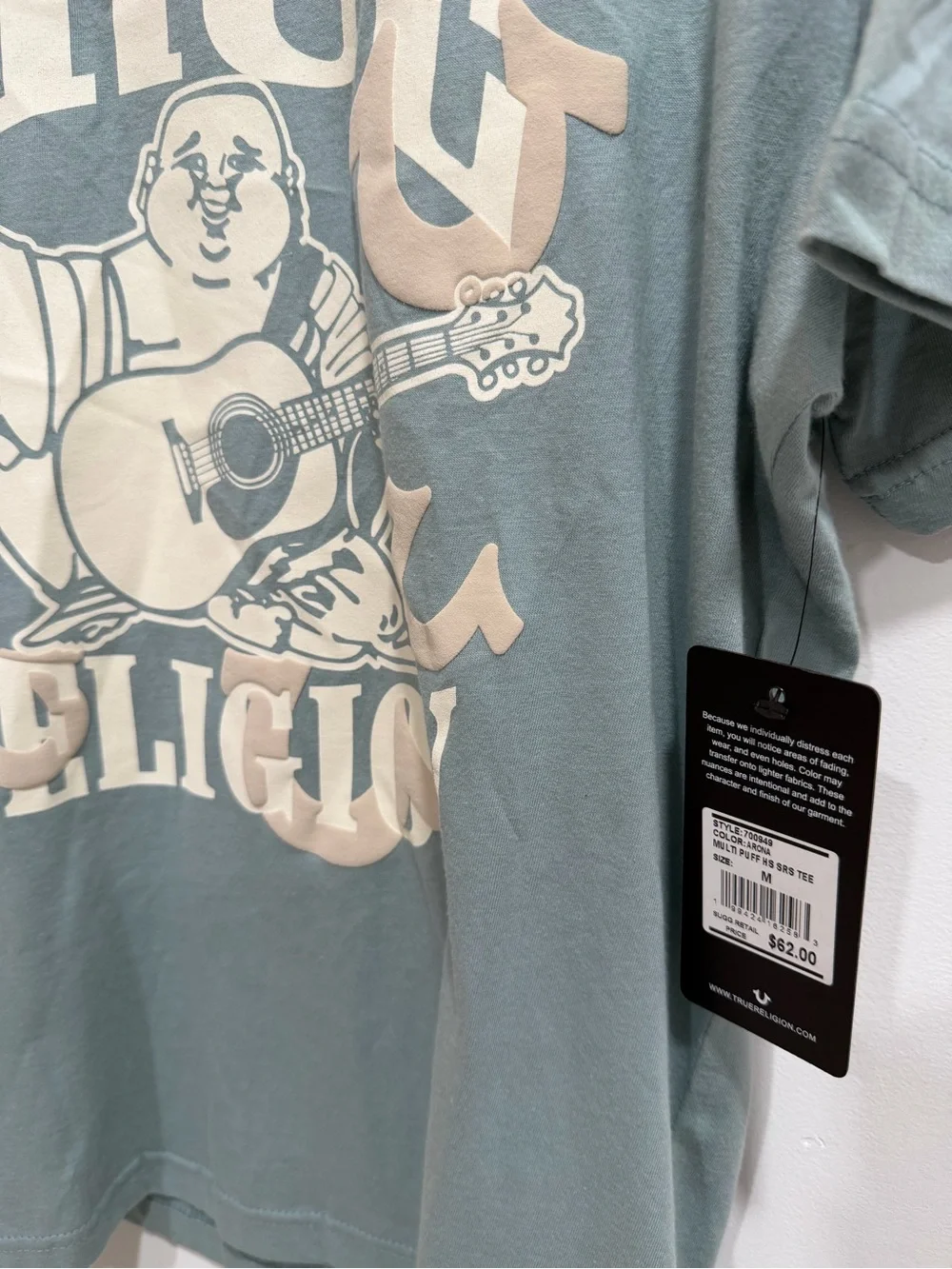 True Religion Sage Green Buddha Graphic Tee with Cream Print
